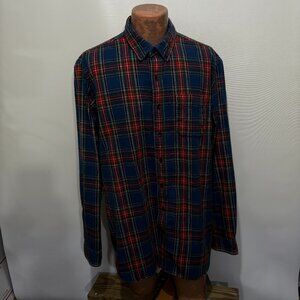 L.L. Bean XLT Blue Red Plaid Long-Sleeve Cotton Flannel Shirt Traditional Fit